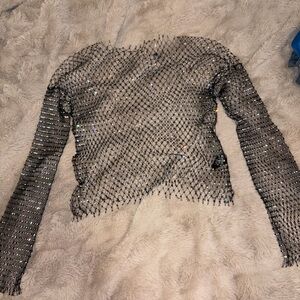 Sparkling bedazzled Mesh Long Sleeve Top